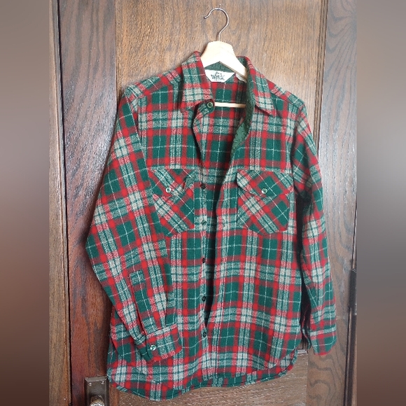 Woolrich Wool Shirt Button Down | Overshirt Plaid Green Red Gray Grey - Picture 1 of 7